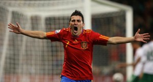 David Villa of Spain celebrates scoring the opening goal. -best playerjpeg