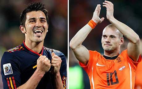 Holland's Wesley Sneijder and Spain's David Villa are wide men to fear